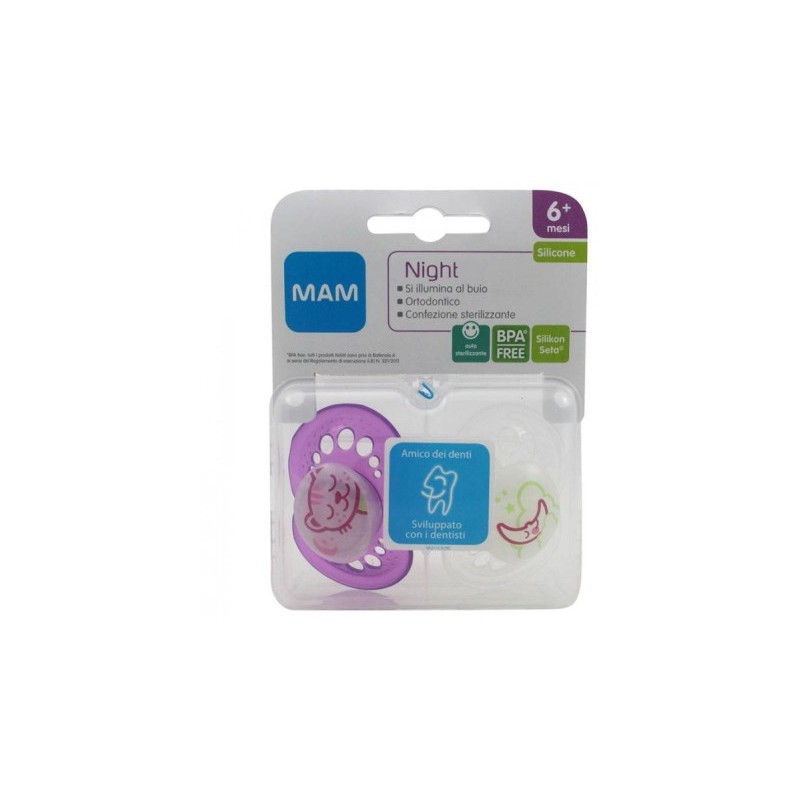 Bamed Baby Italia Mam Night Succhietto 6+ Silicone Confezione Doppia