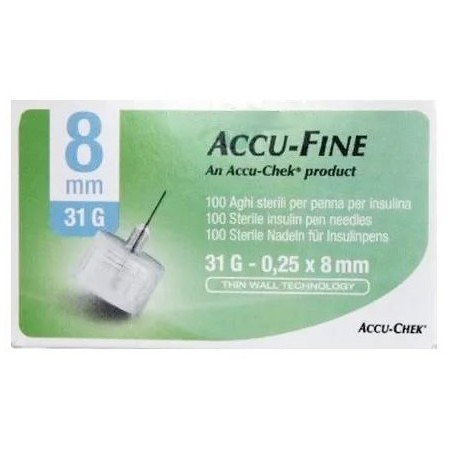 Roche Diabetes Care Italy Ago Per Penna Da Insulina Accu-fine Pen Needle Accu-chek Gauge 31 X 8mm 100 Pezzi