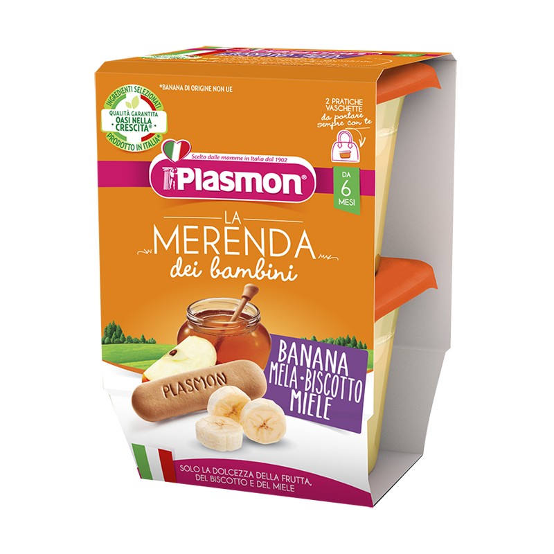 Plasmon La Merenda Dei Bambini Merende Banana Mela Biscotto Miele Asettico 2 X 120 G