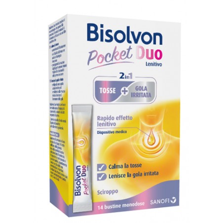 Opella Healthcare Italy Bisolvon Duo Pocket Lenitivo Tosse + Gola Irritata A Base Di Miele E Altea 14 Bustine Monodose 10 Ml