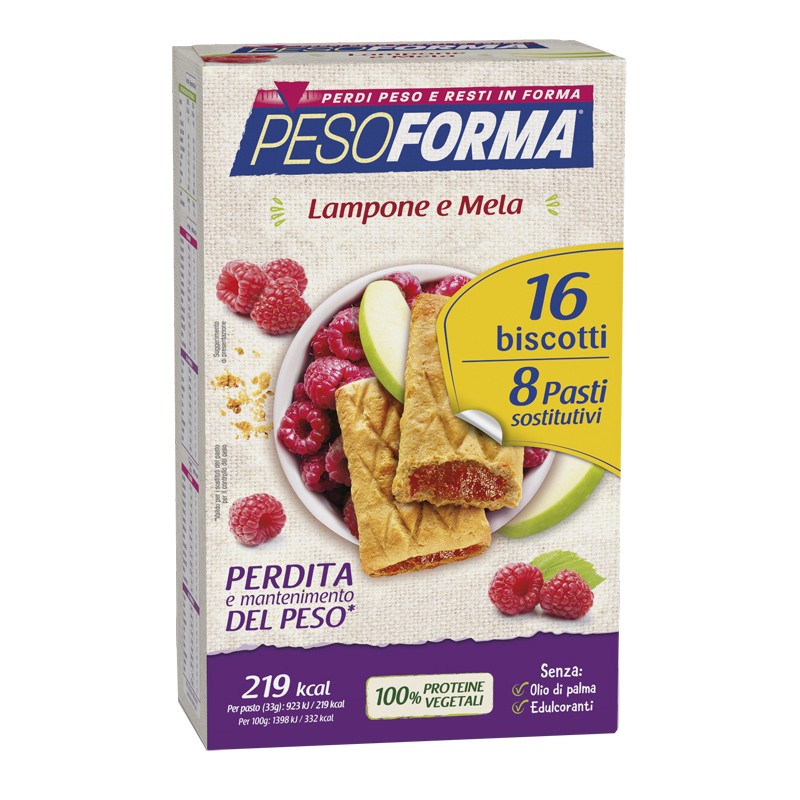 Nutrition & Sante' Italia Pesoforma Biscotti Lampone E Mela 16 Biscotti X 33g 8 Pasti Sostitutivi